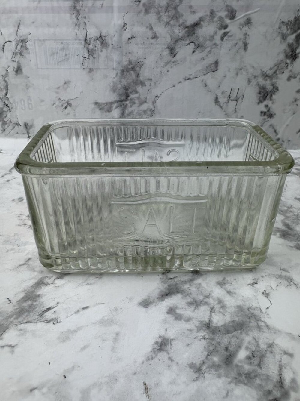 *Vintage Hoosier Cabinet Clear Ribbed Glass Salt Cellar Dish Mid Century Kitchen